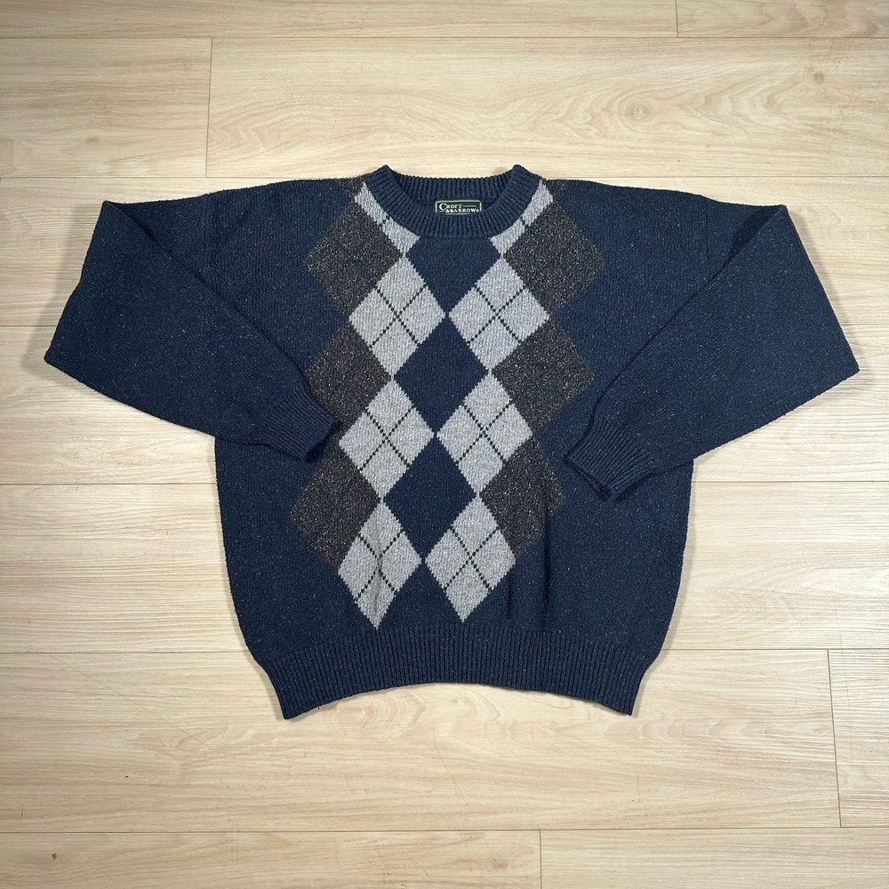 VTG Argyle Knit Size Large Men's‎ 90's Croft & Barrow Vintage Sweater Ramie Silk